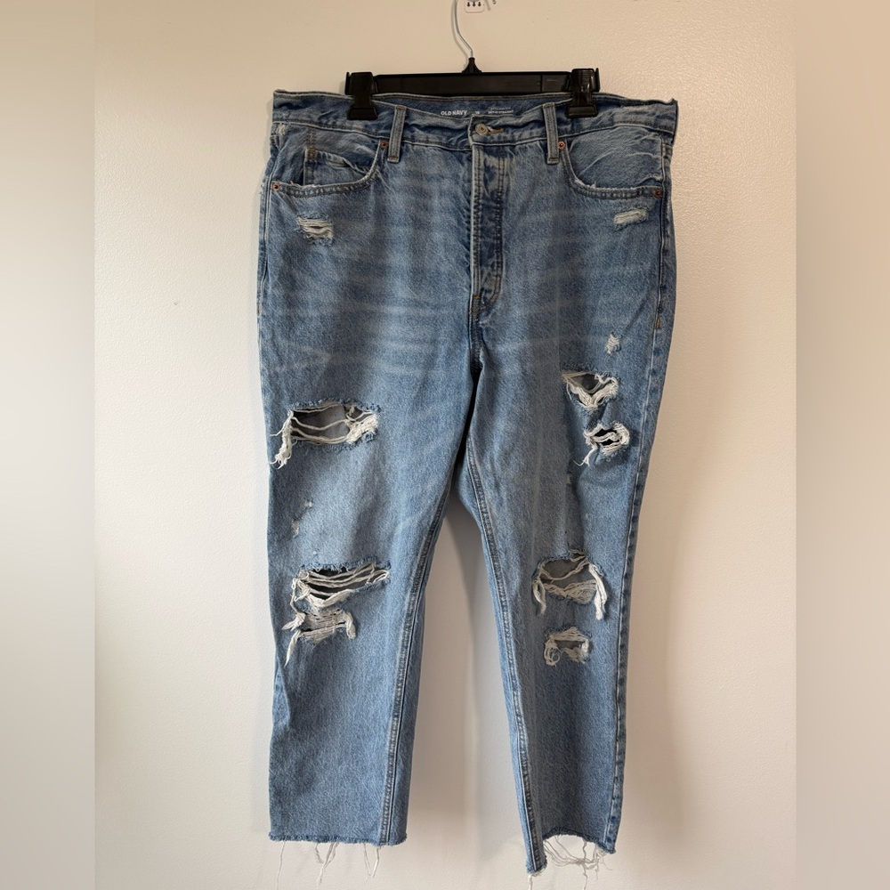 Old Navy Light Blue Distressed Straight Leg Jeans